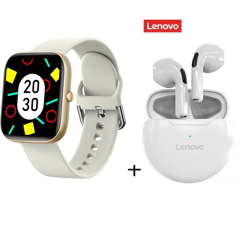 LENOVO - Combinación auriculares Lenovo HT38 blancos + reloj inteligente Caqui