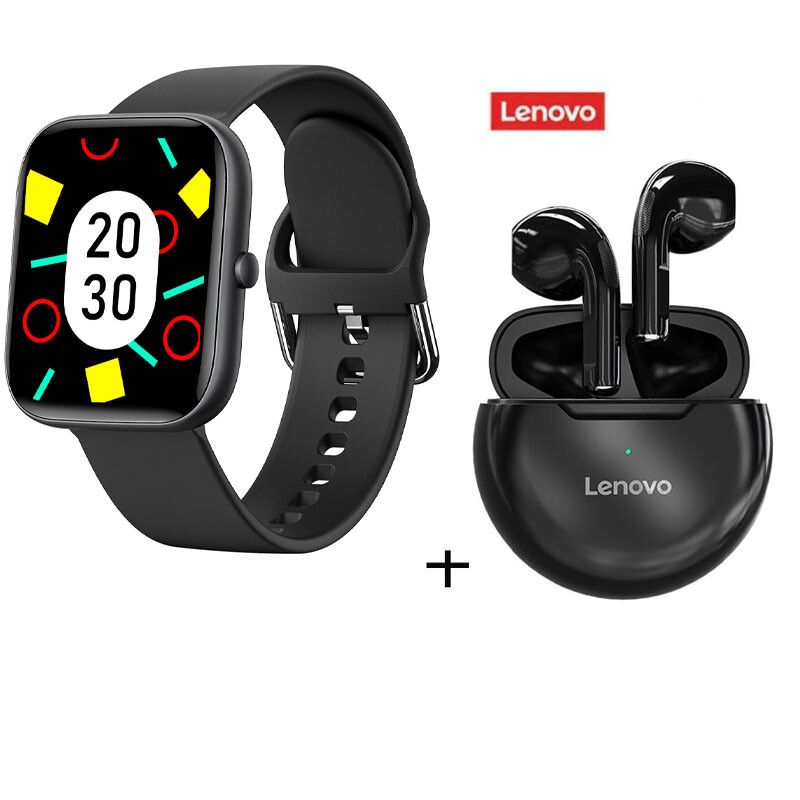 LENOVO - Combinación auriculares Lenovo HT38 negros + reloj inteligente negro