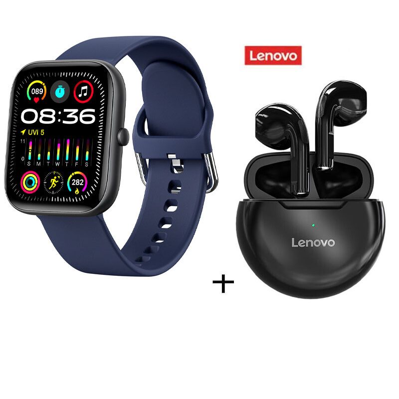 LENOVO - Combinación de auriculares Lenovo HT38 negros + reloj inteligente azul