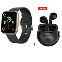 LENOVO - Combinación de auriculares HT38 negros+reloj inteligente dorado