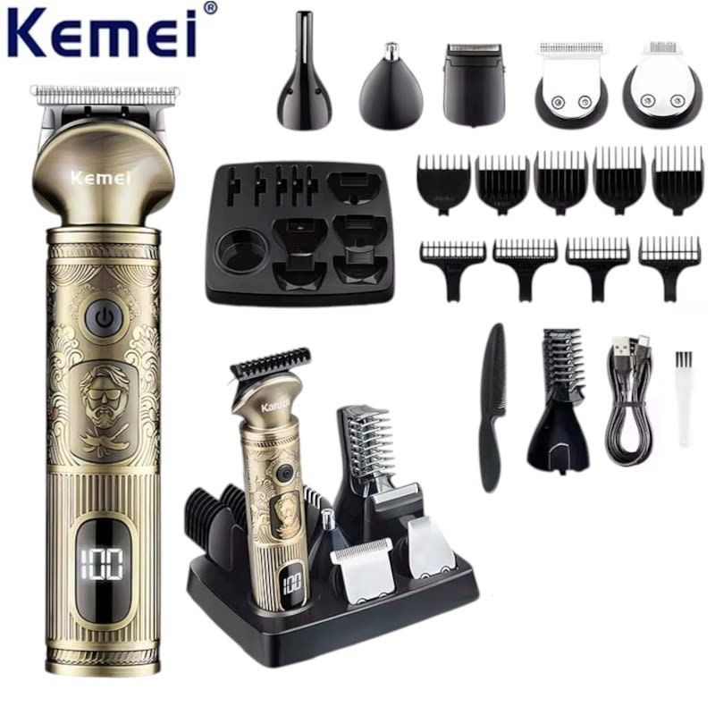 MALIK - Barbería en Casa: Kemei 21 en 1 Recargable + Display Digital