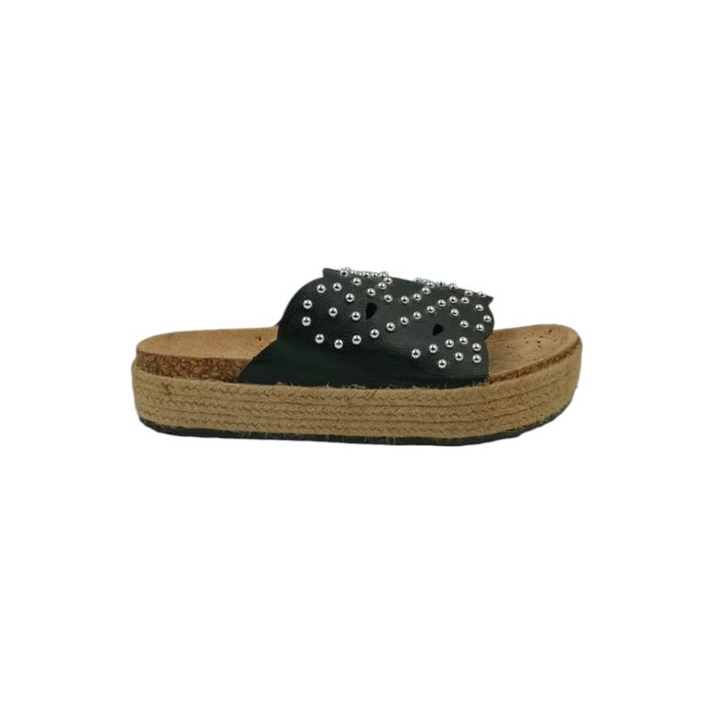 HERIEL - Sandalia Negra Tachas Mujer.
