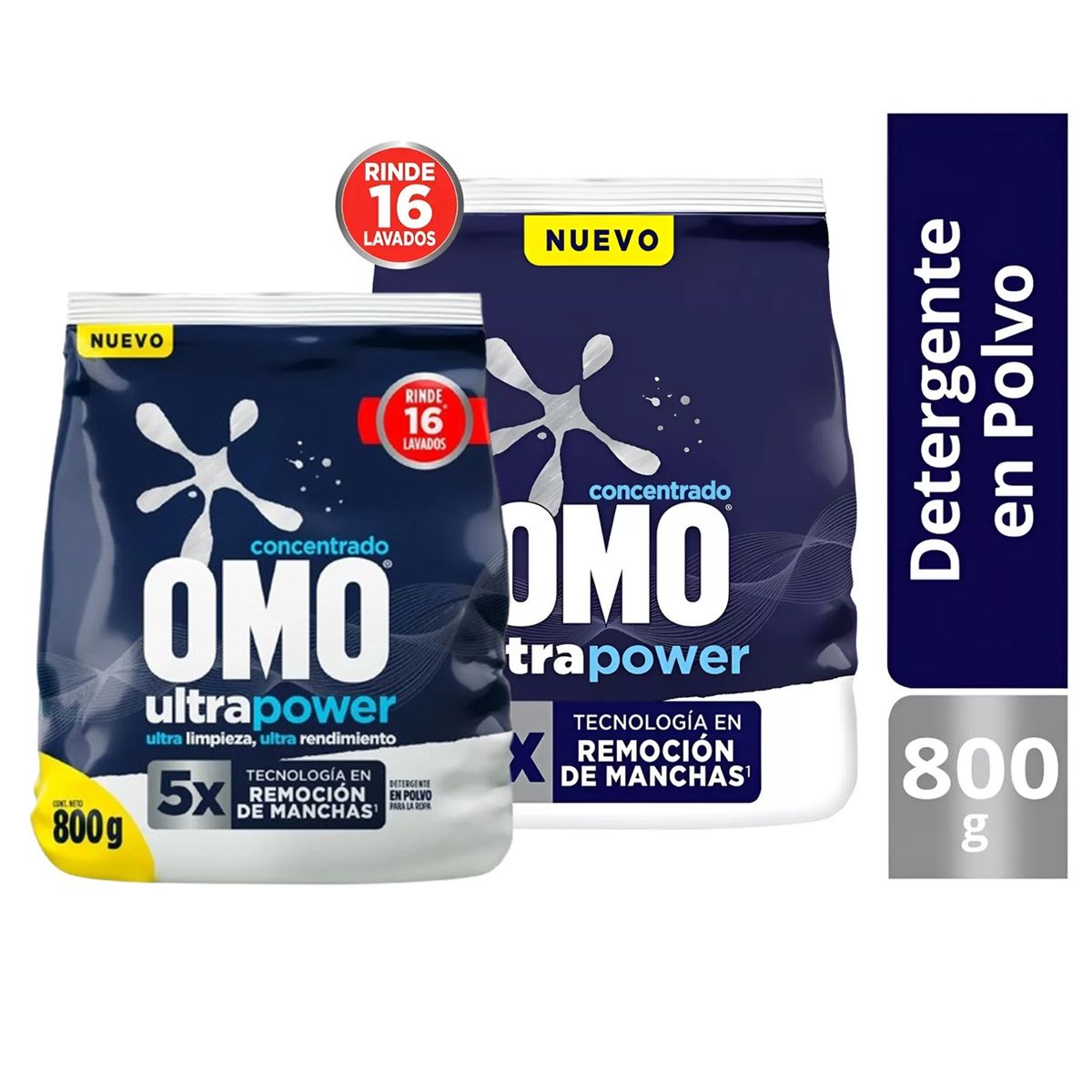 OMO - X2 Detergente Omo Concentrado En Polvo Ultra Power 800g.