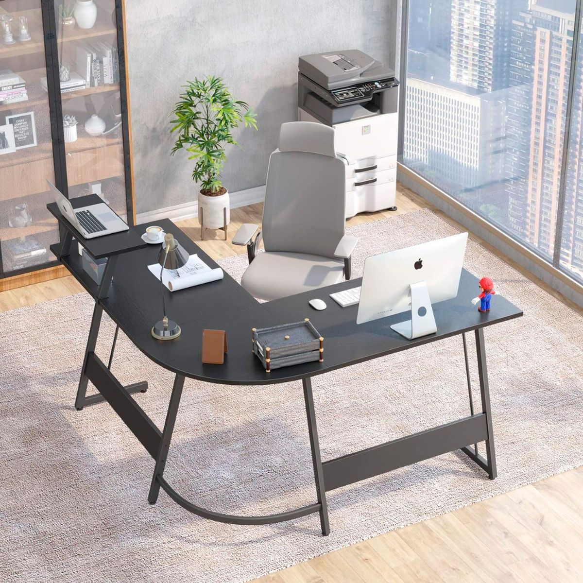 PANDALINO - Escritorio Esquinero Negro Leopoldo - Amplio y comodo