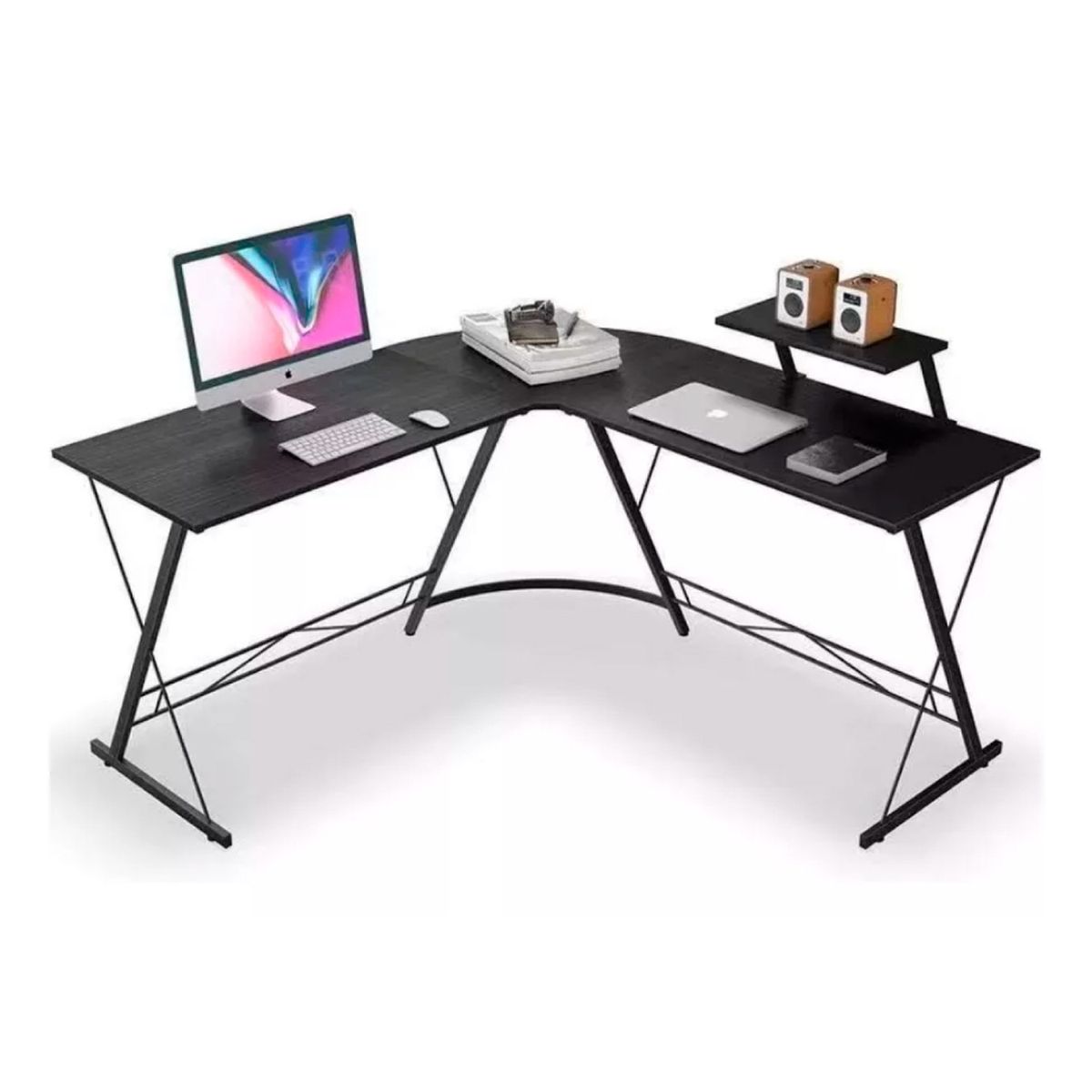 PANDALINO - Escritorio Esquinero Negro Leopoldo - Amplio y comodo