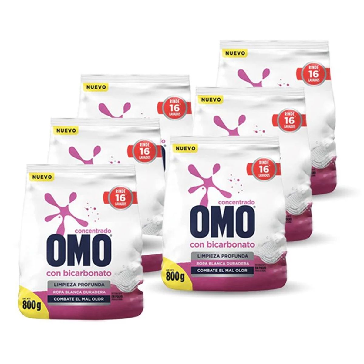 OMO - X6 Detergente En Polvo Omo Con Bicarbonato 800g Ropa Blanca.