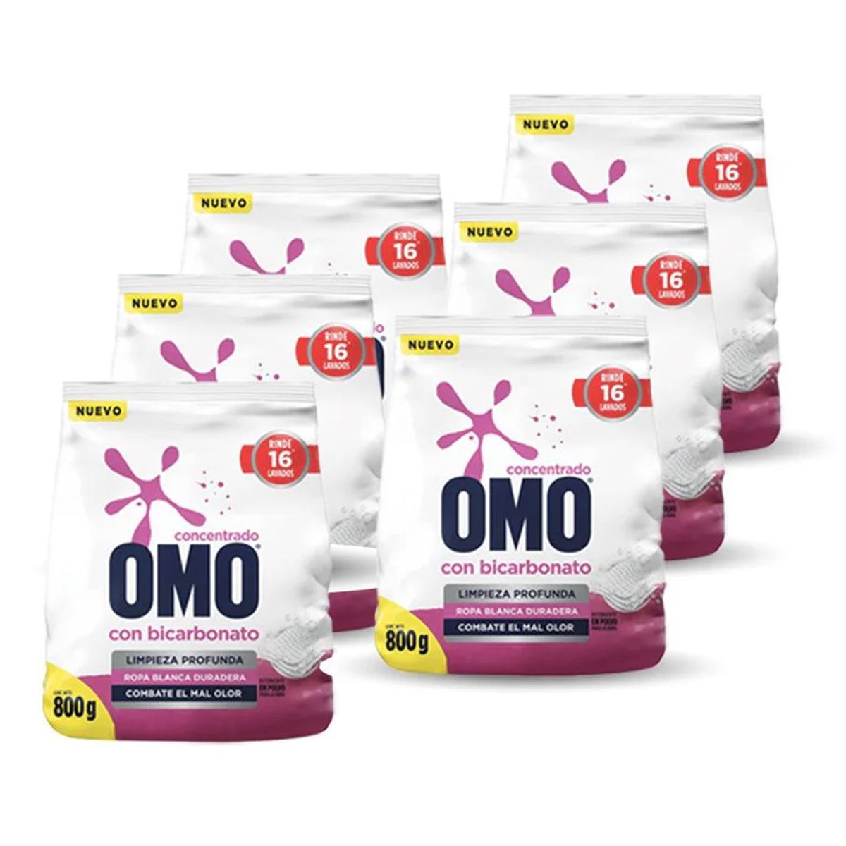 OMO - X6 Detergente En Polvo Omo Con Bicarbonato 800g Ropa Blanca.