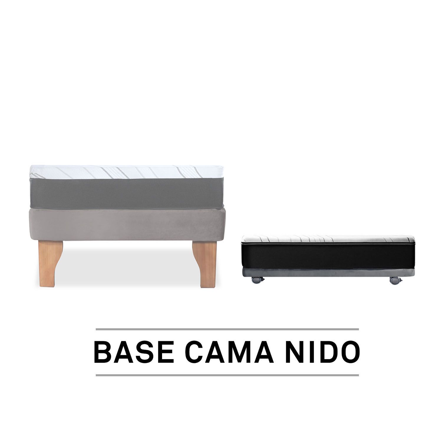 LATAM HOME Base Cama Nido 1 Pza 190 Cm + Colchon Zen Pro Tela Gris
