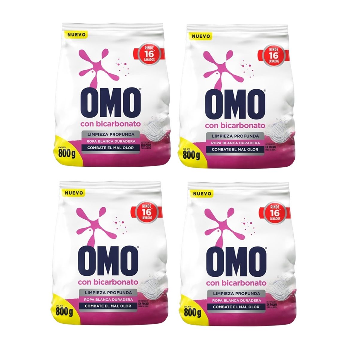 OMO - X4 Detergente En Polvo Omo Con Bicarbonato 800g Ropa Blanca