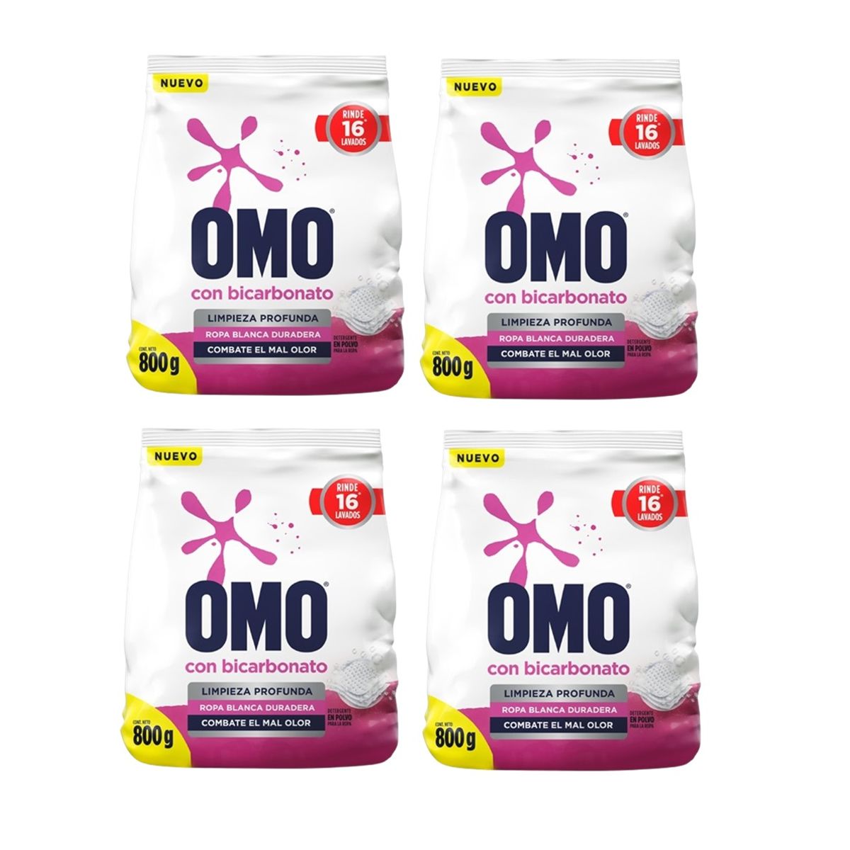 OMO - X4 Detergente En Polvo Omo Con Bicarbonato 800g Ropa Blanca