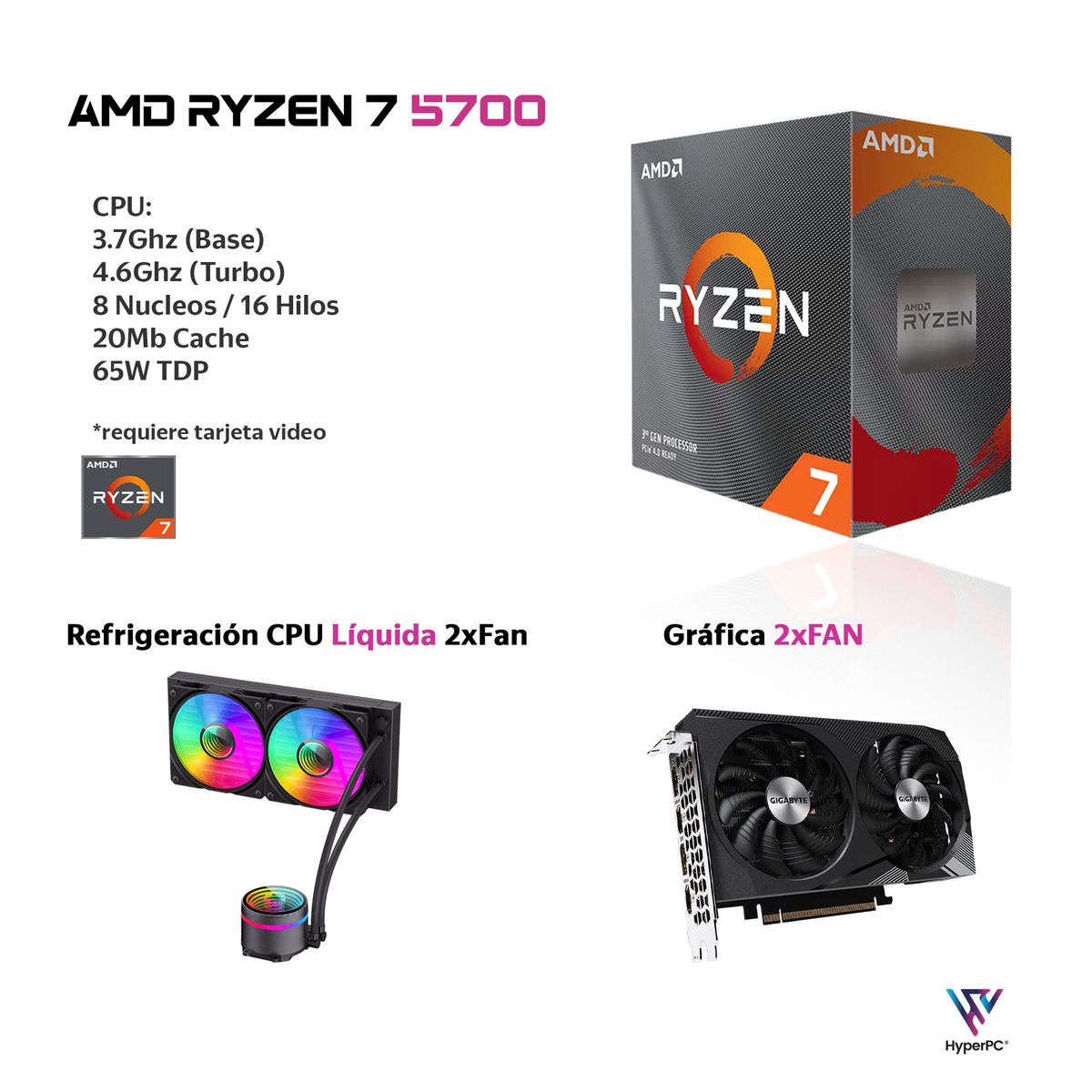 HYPERPC - PC GAMER Blanco AMD RYZEN 7 5700 32Gb 1Tb RTX 5060 Ti WiFi