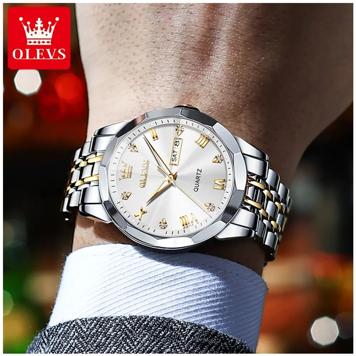 STARTECHOFFICE - Reloj de Pulsera Hombre de Lujo Correa Bimetálica de Acero Inoxidable