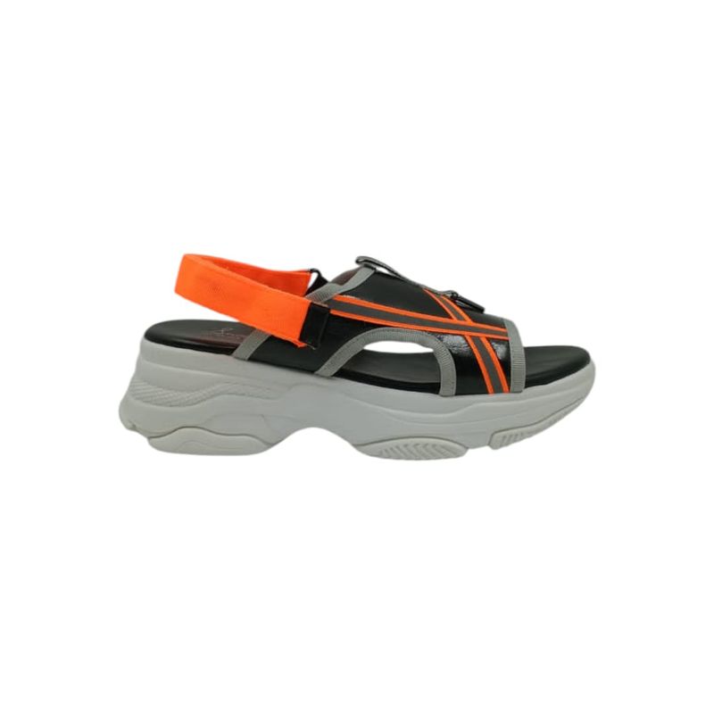 HERIEL - Sandalia Negra Naranja Deportiva Mujer.