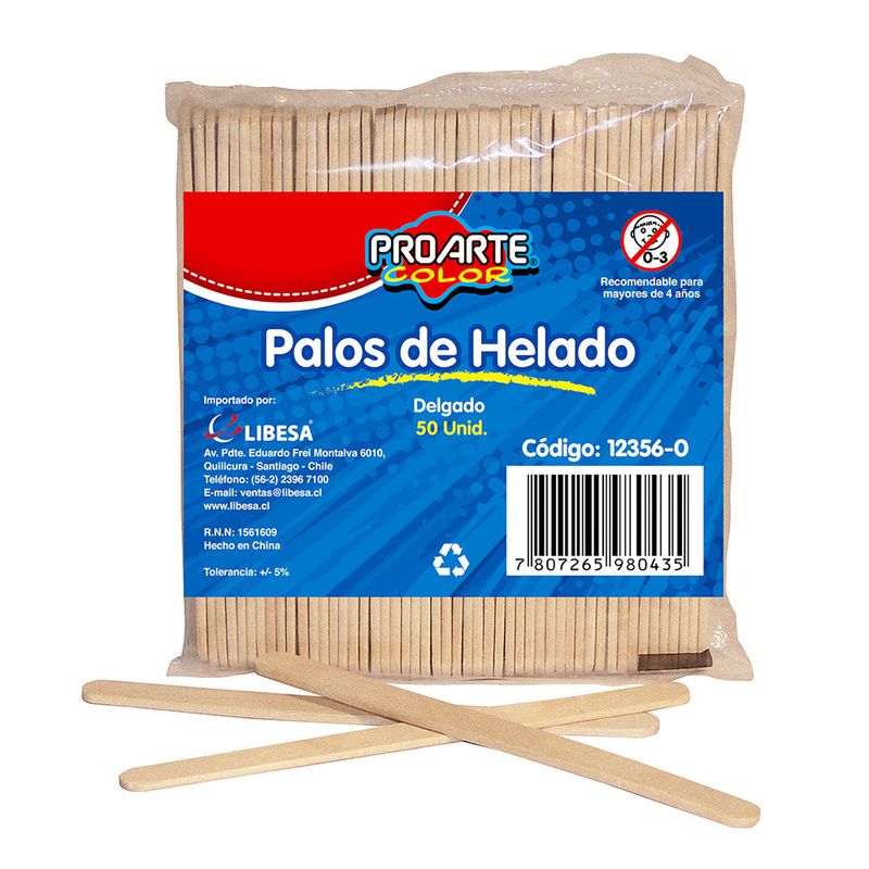 PROARTE - Palos de Helado Delgado Natural 50 unidades Proarte