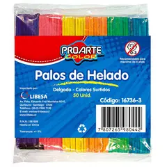 PROARTE - Palos de Helado Delgado Colores 50 unidades