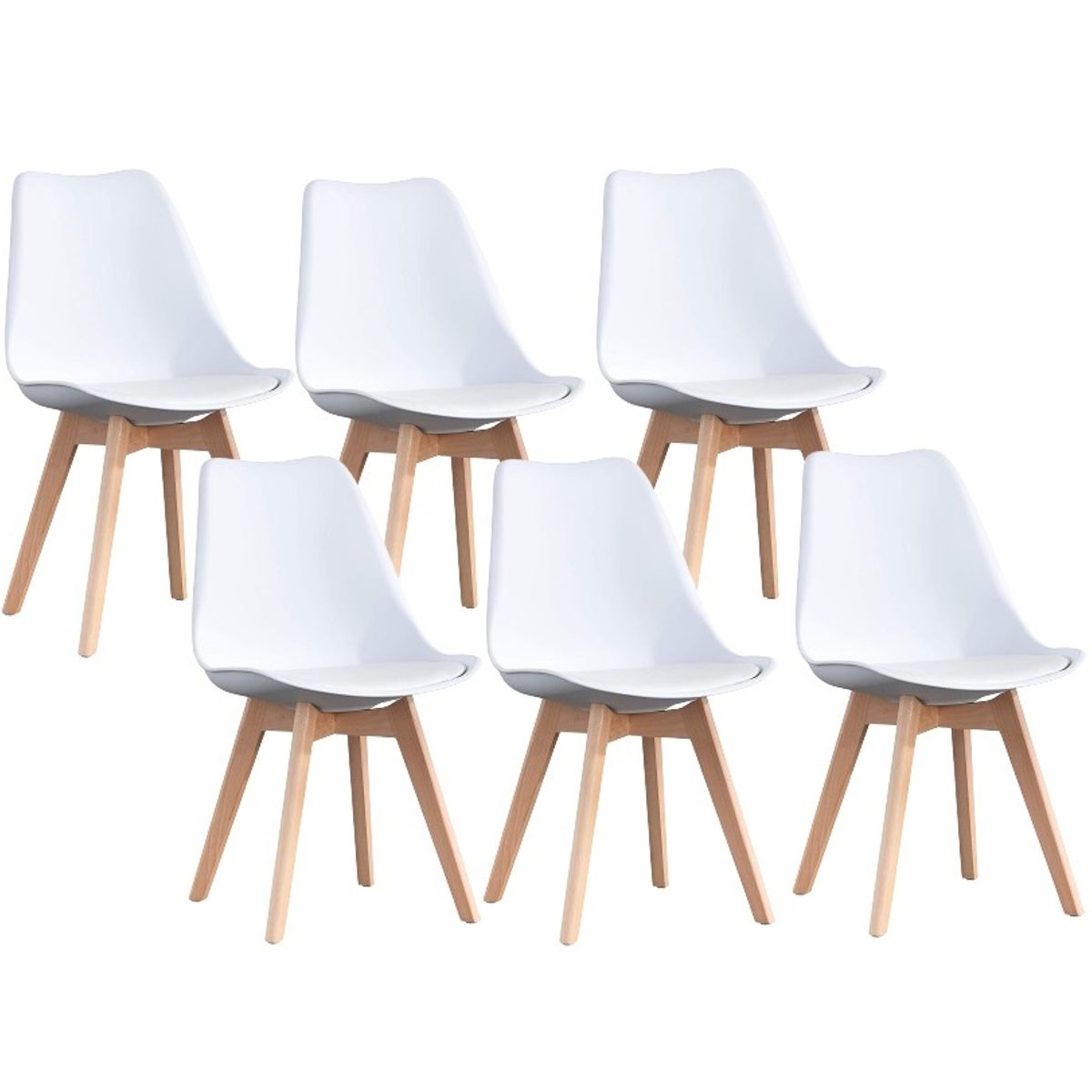 GENERICO - Pack de 6 sillas de comedor acolchada Tulip Blanco