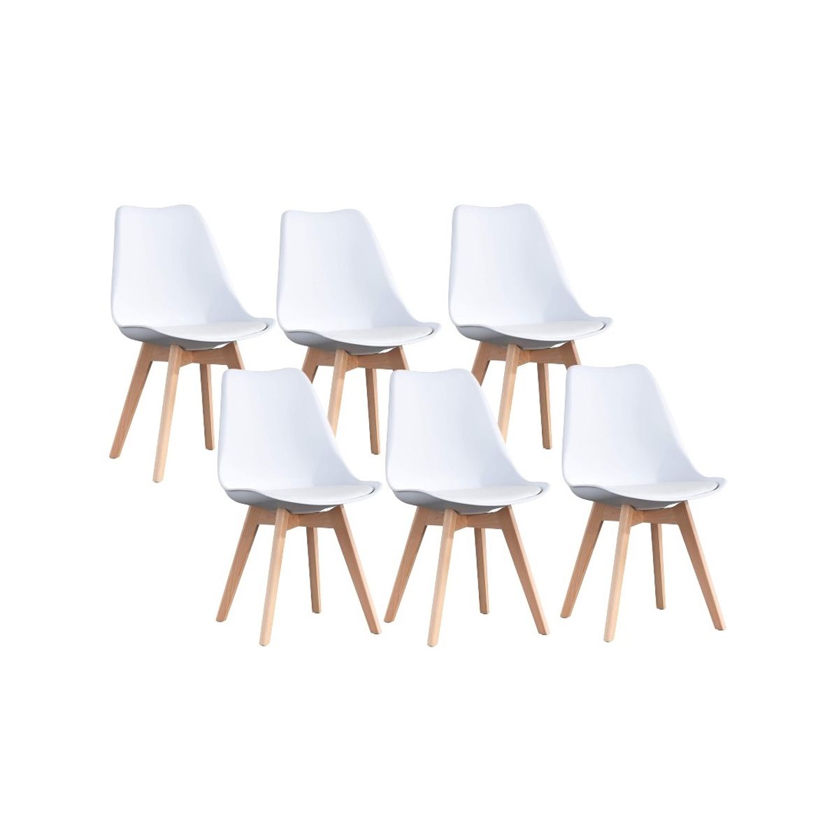 GENERICO - Pack de 6 sillas de comedor acolchada Tulip Blanco