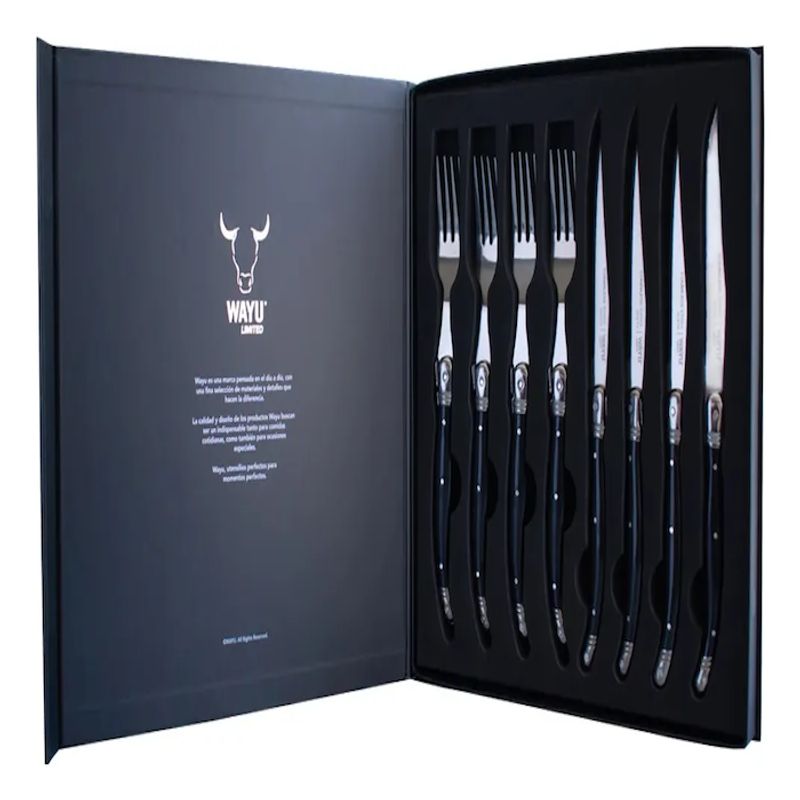 WAYU - Set Cubiertos 8 Pcs Black Wayu Premium Mesa Comida Hogar Color Negro