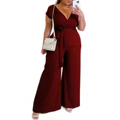UNIK'S - Enterito Plus size modelo Palazzo Ana color Burdeo