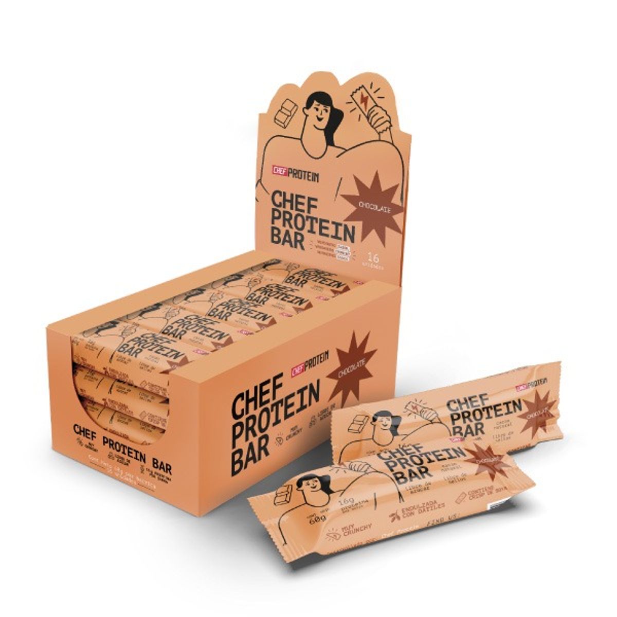 CHEFPROTEIN - Pack 16 Chef Protein Whey Bar - Barritas De Proteína 60 grs. Chocolate
