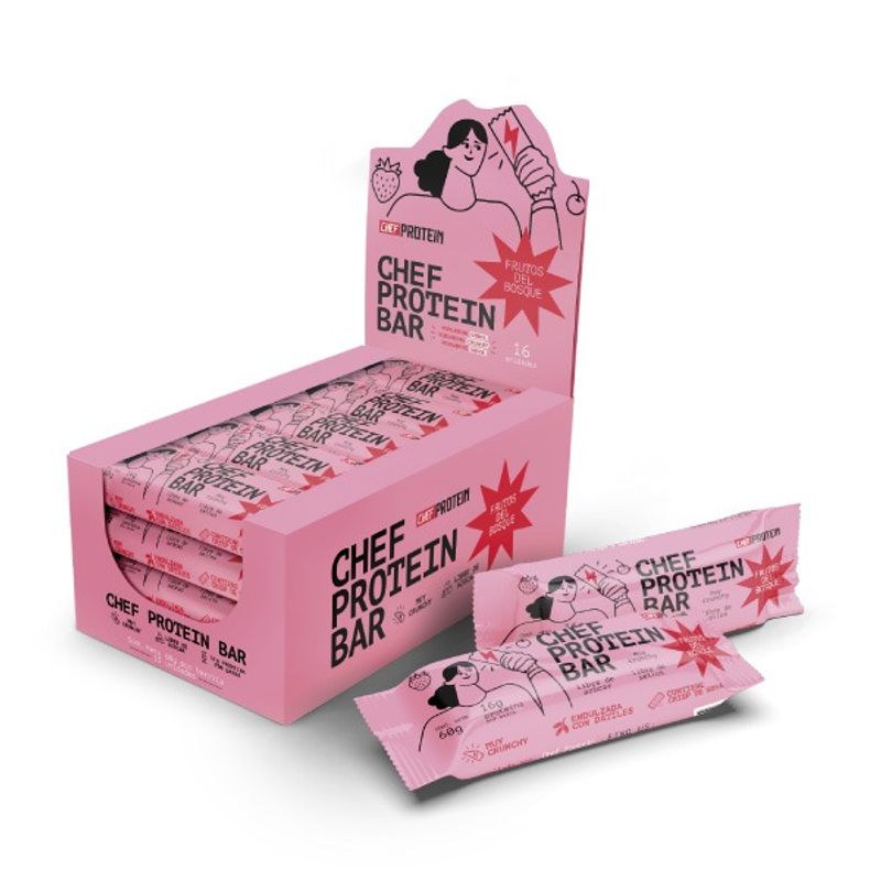 CHEFPROTEIN - Pack 16 Chef Protein Whey Bar - Barritas De Proteína 60 grs Sabor Frutos del bosque