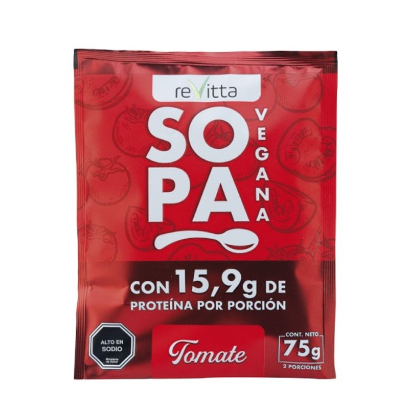 REVITTA WELLNESS - Pack 4 Sopas + Proteína vegana 75 grs. sabor Tomate