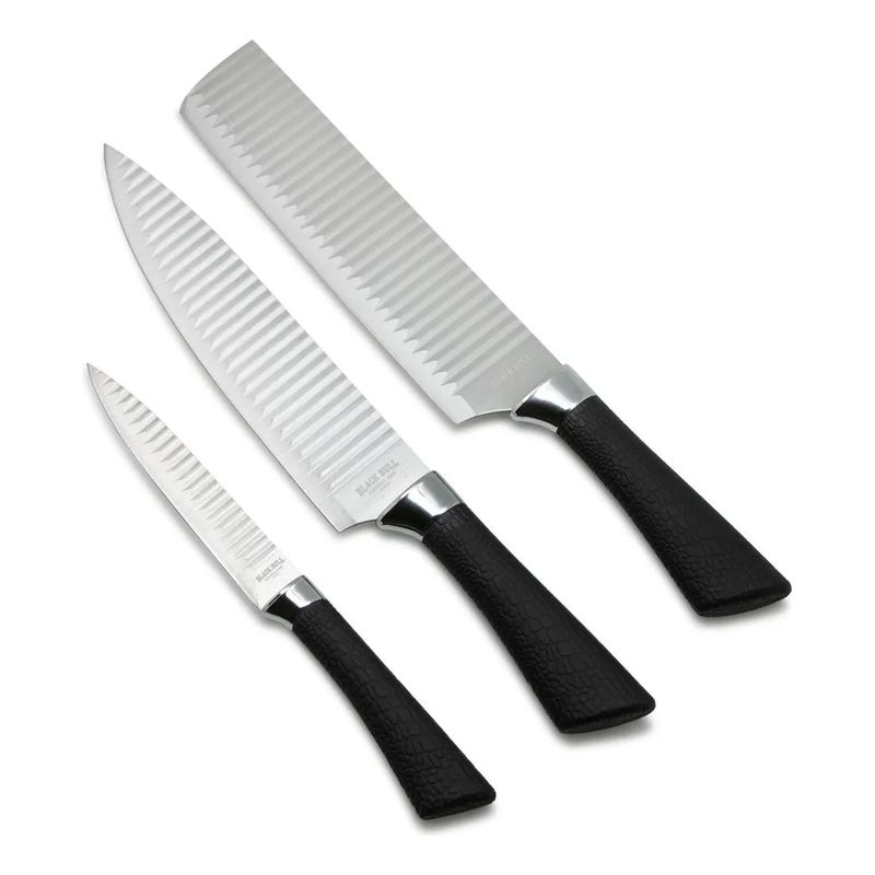 BLACK BULL - Set De 3 Cuchillos Wave Blackbull Antiadherente Acero Inox Color Negro