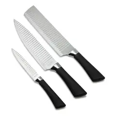 BLACK BULL - Set De 3 Cuchillos Wave Blackbull Antiadherente Acero Inox Color Negro