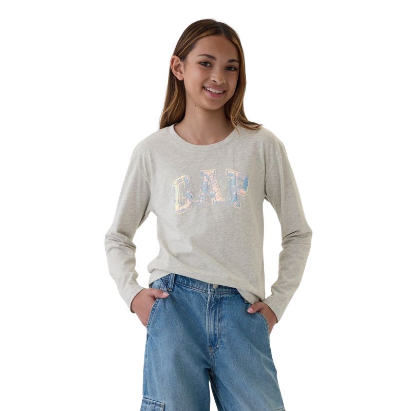 GAP - Polera Logo Manga Larga Niña Gris