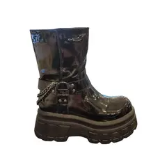 HERIEL - Bota Negra Charol Plataforma Mujer