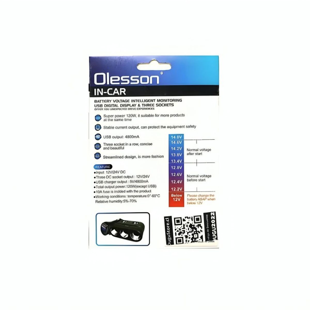 GENERICO - Adaptador Encendedor 3 Puertos De 12v24v 120w y 4 Usb