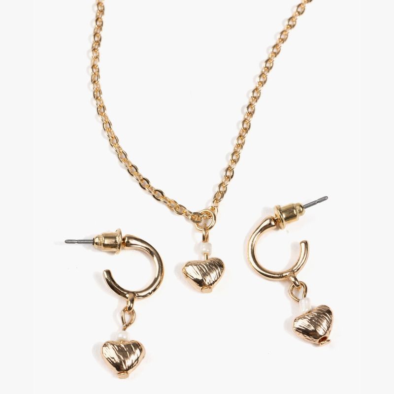 LOUNGE - Set Collar Y Aros Mujer Corazones