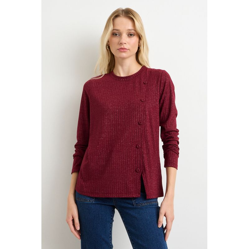 ASH - Polera Manga Larga Burdeo Mujer Ash
