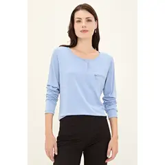 MA GRIFFE - Polera Manga Larga Celeste Mujer Magriffe