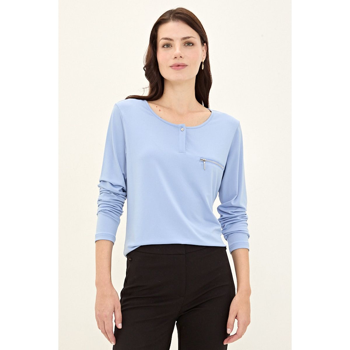 MA GRIFFE - Polera Manga Larga Celeste Mujer Magriffe