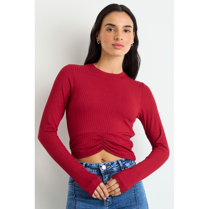 IO - Polera Manga Larga Burdeo Mujer Io