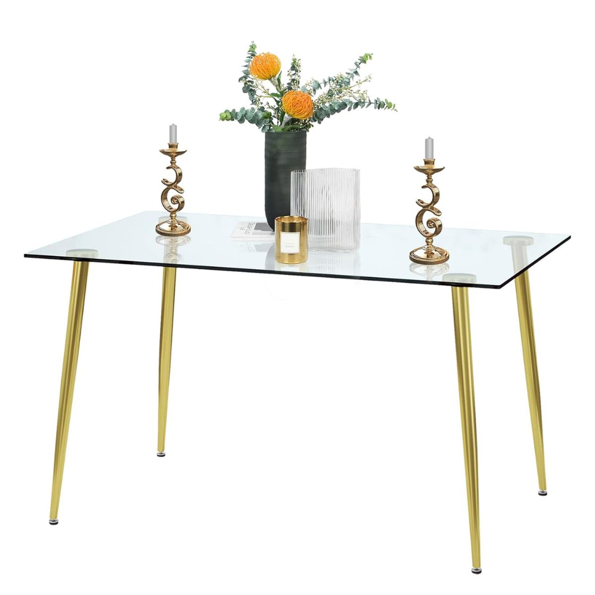 PANDALINO - Mesa Rectangular Vitreo 130x80 (Dorado) - Vidrio Templado