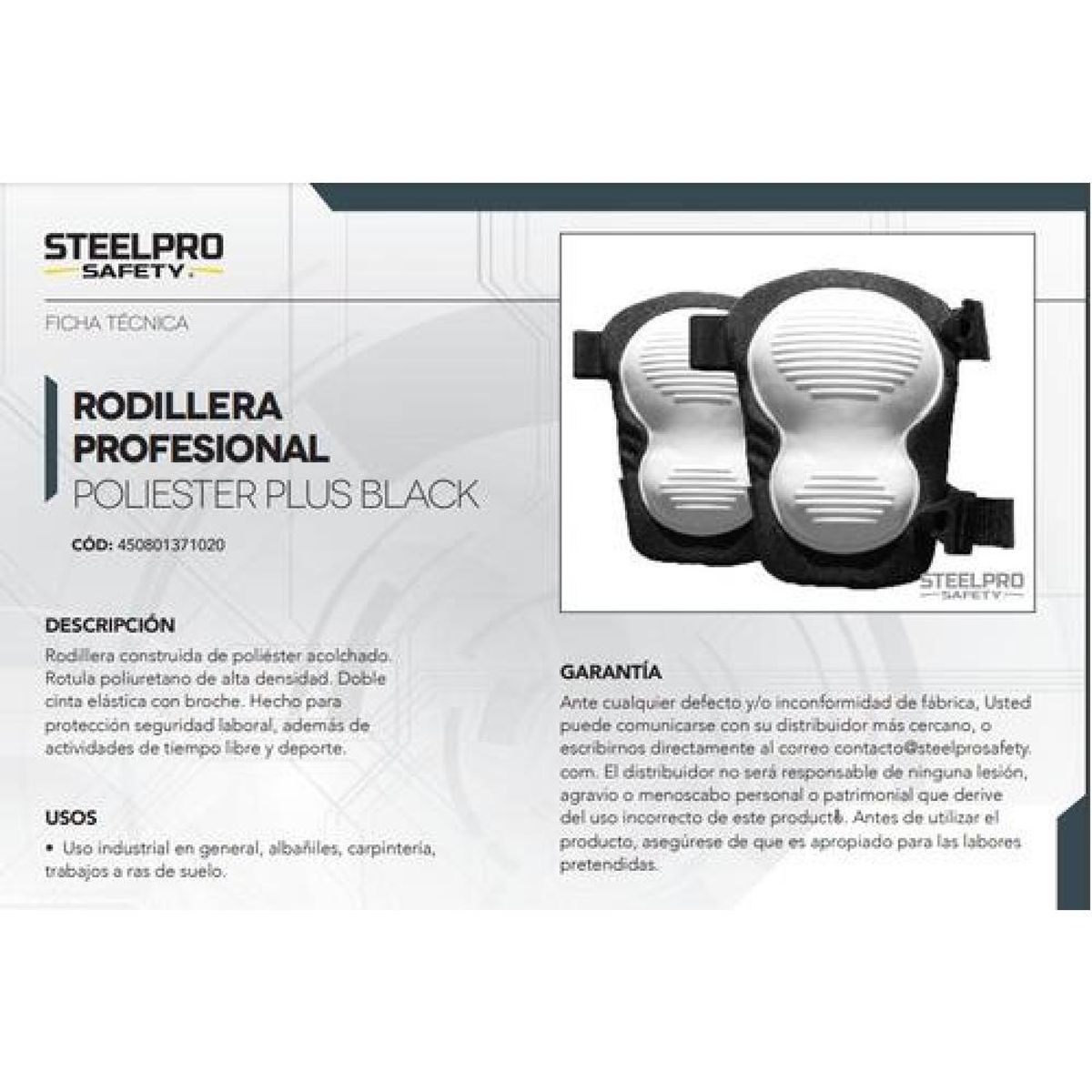 STEELPRO - Rodillera Profesional Poliester Plus Black - Blanco