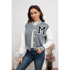 LIKE SHOP - Chaqueta Corta Universitaria Mujer Gruesa Forro Piel Bolsillos 7582