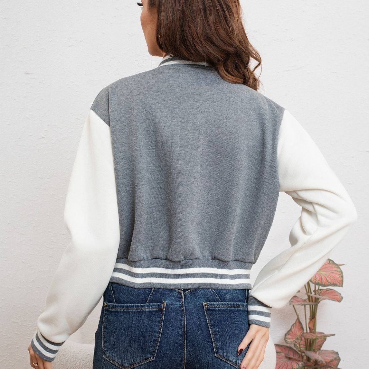 LIKE SHOP - Chaqueta Corta Universitaria Mujer Gruesa Forro Piel Bolsillos 7582