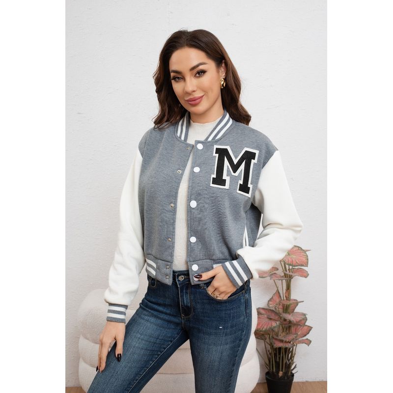 MPROPIA - Chaqueta Corta Universitaria Mujer Gruesa Forro Piel Bolsillos 7582