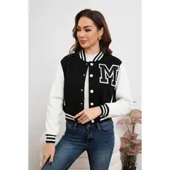 MPROPIA - Chaqueta Corta Universitaria Mujer Gruesa Forro Piel Bolsillos 7582