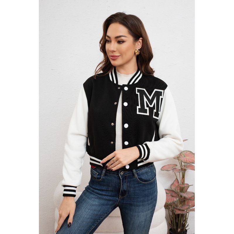MPROPIA - Chaqueta Corta Universitaria Mujer Gruesa Forro Piel Bolsillos 7582