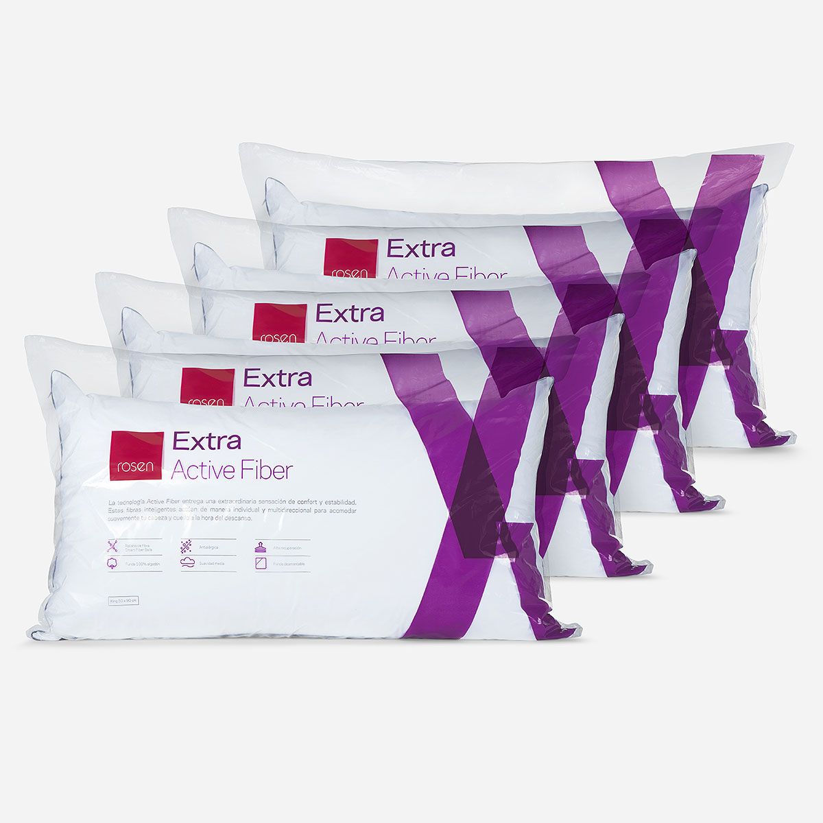 ROSEN - Set de 4 Almohadas Fibra Extra King 50x90 cm