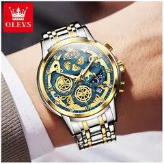 STARTECHOFFICE - Reloj Cronógrafo de Lujo para Hombre Diseño Esqueleto Dorado Azul