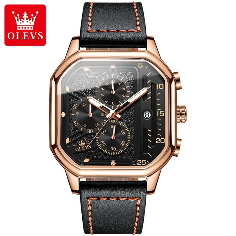 STARTECHOFFICE - Reloj de Hombre Cuadrado de Lujo con Cronógrafo Correa de Cuero