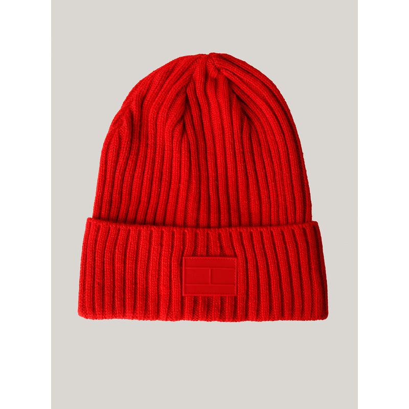 TOMMY HILFIGER - Beanie De Canalé Con Logo Rojo Tommy Hilfiger