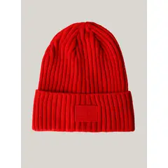 TOMMY HILFIGER - Beanie De Canalé Con Logo Rojo