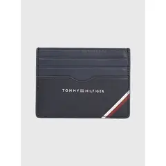 TOMMY HILFIGER - Tarjetero De Cuero Global Stripe Azul