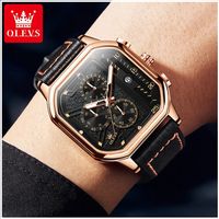 Reloj Cuadrado de Hombre Cronógrafo Correa de Cuero Resistencia agua 30m Cuarzo Japonés